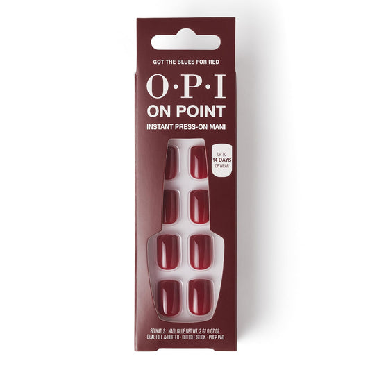 Light Gray OPI On Point Got The Blues for Red |Short Squoval Dark Red Press On Nails | 30 Count with Nail Glue | Long Lasting, Reusable, Non-damaging