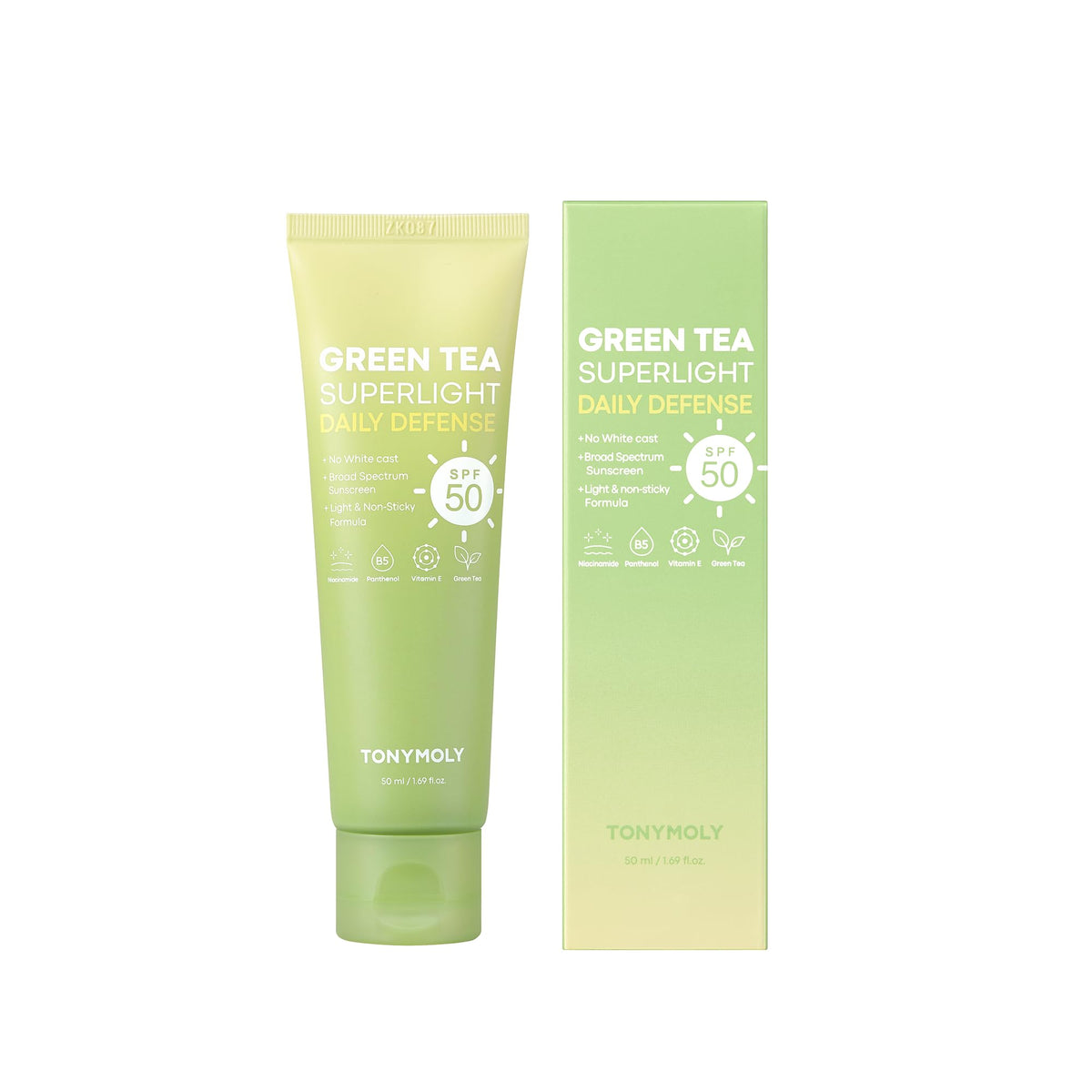 White Smoke TONYMOLY Green Tea Face Sunscreen SPF 50+ PA++++, No White Cast, 1.69 fl oz