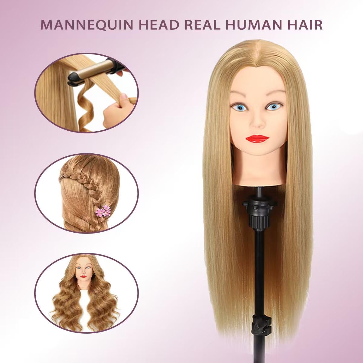 White Smoke WeiRan Mannequin Head 80% Human Hair - Straight, 26"-28" Doll Head for Cosmetology & Hairdresser(809-27#)