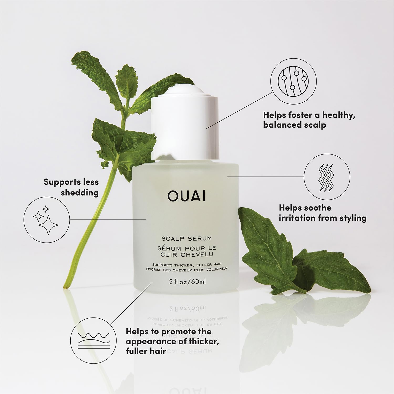 Lavender OUAI Scalp Serum - Balancing Hair Serum with Red Clover Extract, Siberian Ginseng and Peptides for Thicker and Fuller-Looking Hair - Paraben, Phthalate and Sulfate Free Scalp Care (2 Fl Oz)