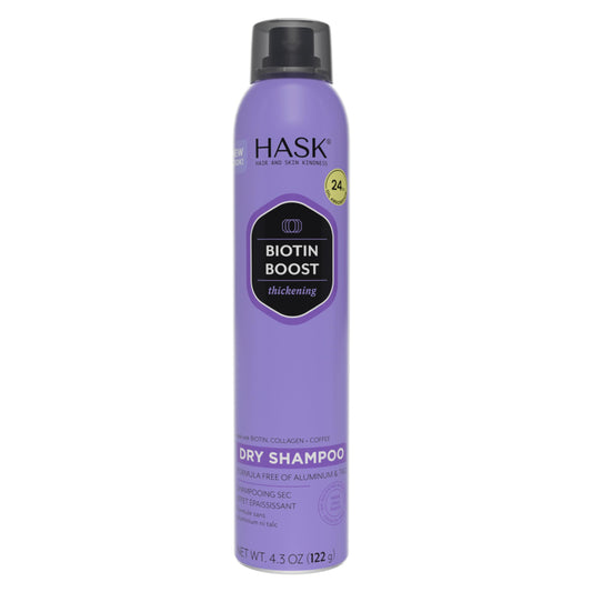 Medium Purple HASK Biotin Thickening Dry Shampoo for all hair types, aluminum free, no sulfates, parabens, phthalates, gluten or artificial colors - 4.3oz