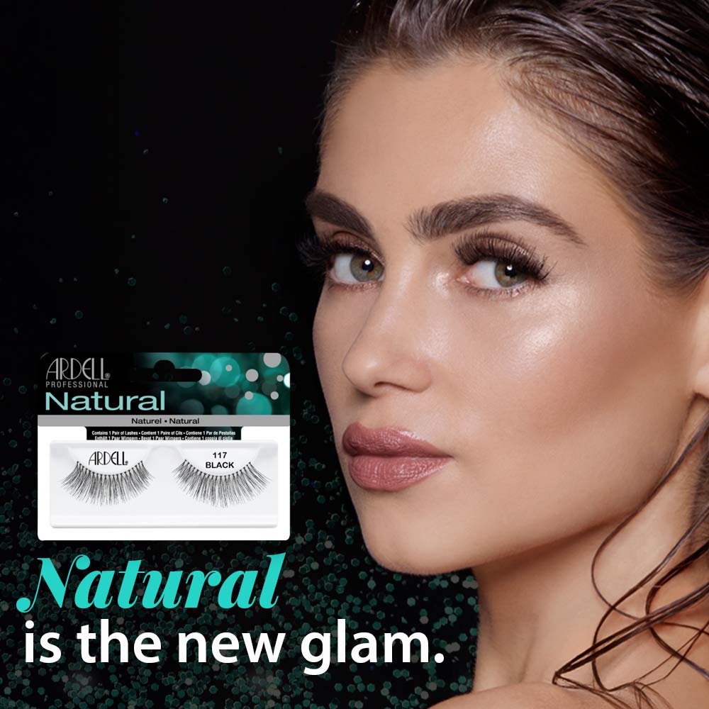 Black Ardell False Eyelashes 117 - Black, Natural Look & Flared Wispy Strip Lashes for Everyday Glam, 4 Pack