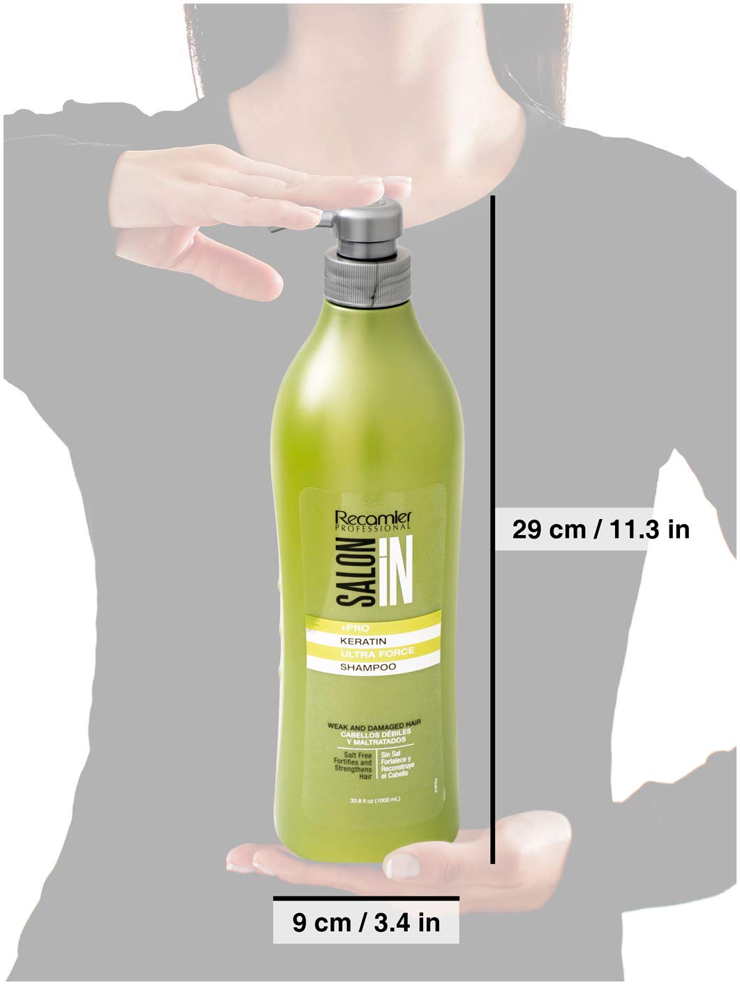 Gray Salon In Recamier Pro Keratin Ultra Force Shampoo for Damaged & Weak Hair | Strengthens, Repairs & Smooths | 33.8 fl oz / 1000 ml