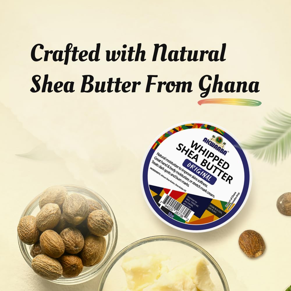 Antique White AKWAABA Whipped Shea Butter (Baby Powder) – Nourishes & Moisturizes | Made with Shea Butter | No Dyes & Parabens | 12 oz / 340 g