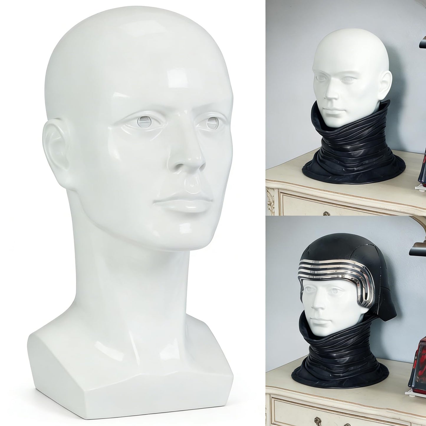 White Smoke LIAMTU Male Mannequin Head for Display – Realistic PVC Head Model for Wigs, Hats, Headphones, Jewelry, Salon and Home Decoration,Whate