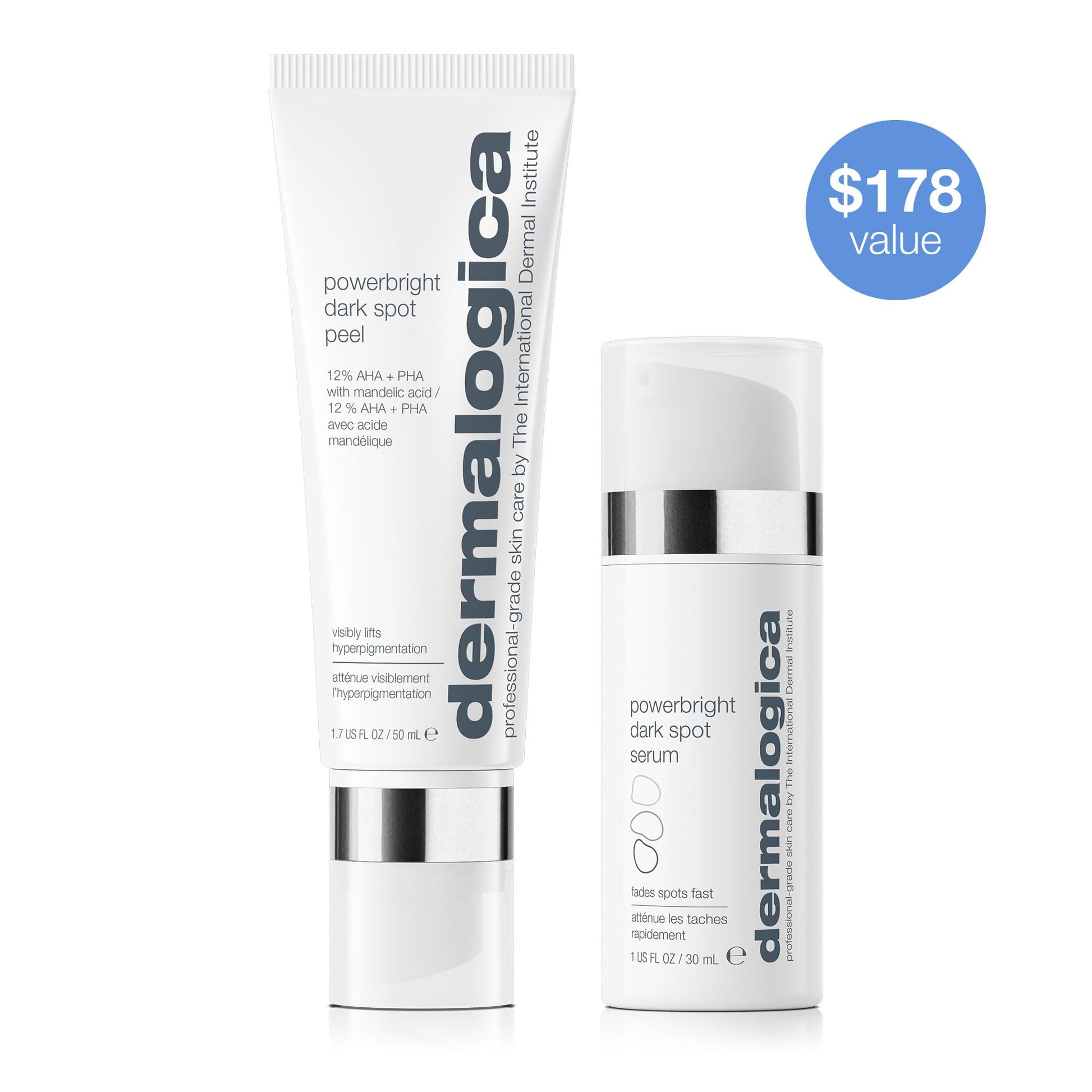 White Smoke Dermalogica PowerBright Dark Spot System Skin Care Kit, Includes Face Serum and Peel - Fade, Lift, and Prevent Dark Spots and Hyperpigmentation