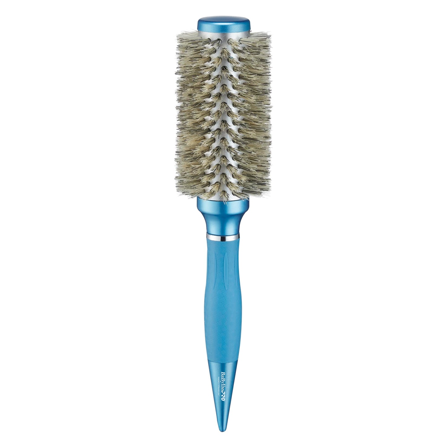 White Smoke BaBylissPRO Nano Titanium 1.3" Boar Bristle Round Hair Brush – Professional Styling Brush for Shine & Smoothness – Thick and Textured Hair for Silky, Frizz-Free Shine