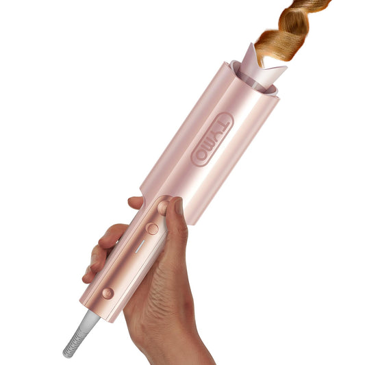 White Smoke TYMO CurlPro Plus Automatic Rotating Curling Iron - Upgraded Long Barrel Curling Wand for Long Hair, Ceramic Hair Curler for Women, Anti-Scald, 600M Ionic, Dual Voltage, Gold Blush, 1 1/4 Inch