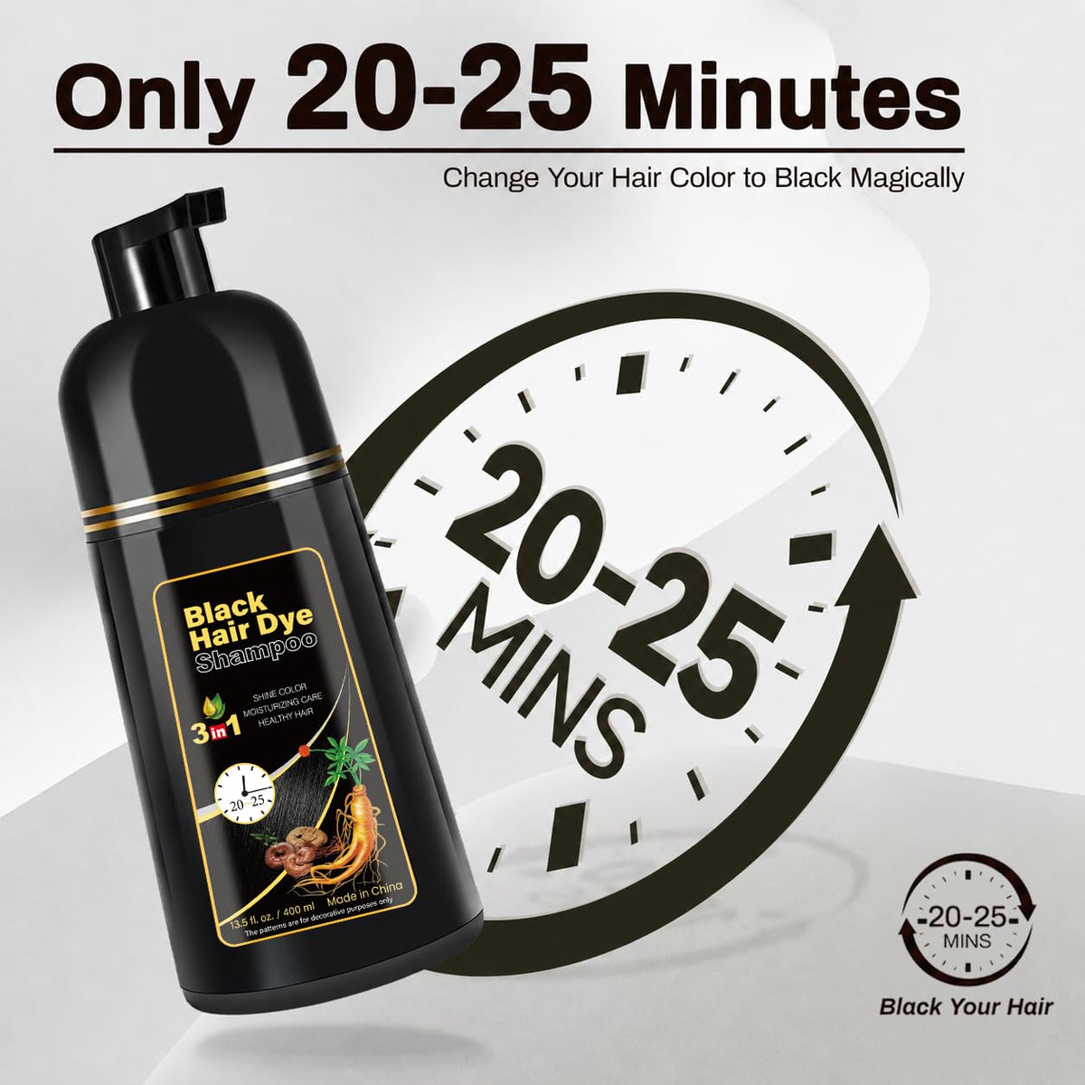 Lavender Black Hair Dye Shampoo 3 in 1 Champu Para Canas for Gray Hair Coverage, Natural and Herbal Color Shampoo for Women