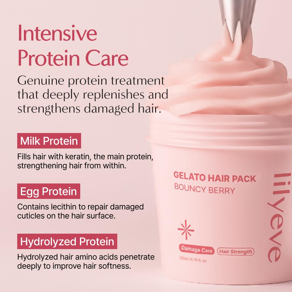 Misty Rose lilyeve REPAIRTURN Gelato Hair Pack, Milk, Egg & Protein for Hair Repair, Hair Mask for Split End Smoothing, Damaged Hair Treatment, Boost Hair Elasticity - Korean Hair Care, Silky Banana 6.76 fl.oz