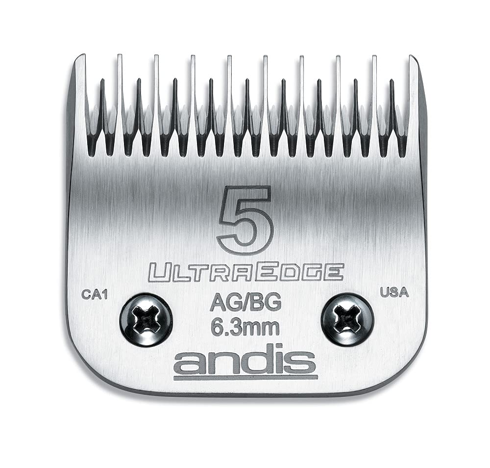 White Smoke Andis Carbon Infused Steel UltraEdge Dog Clipper Blade, Size-5 Skip Tooth, 1/4-Inch Cut Length (64079),Chrome