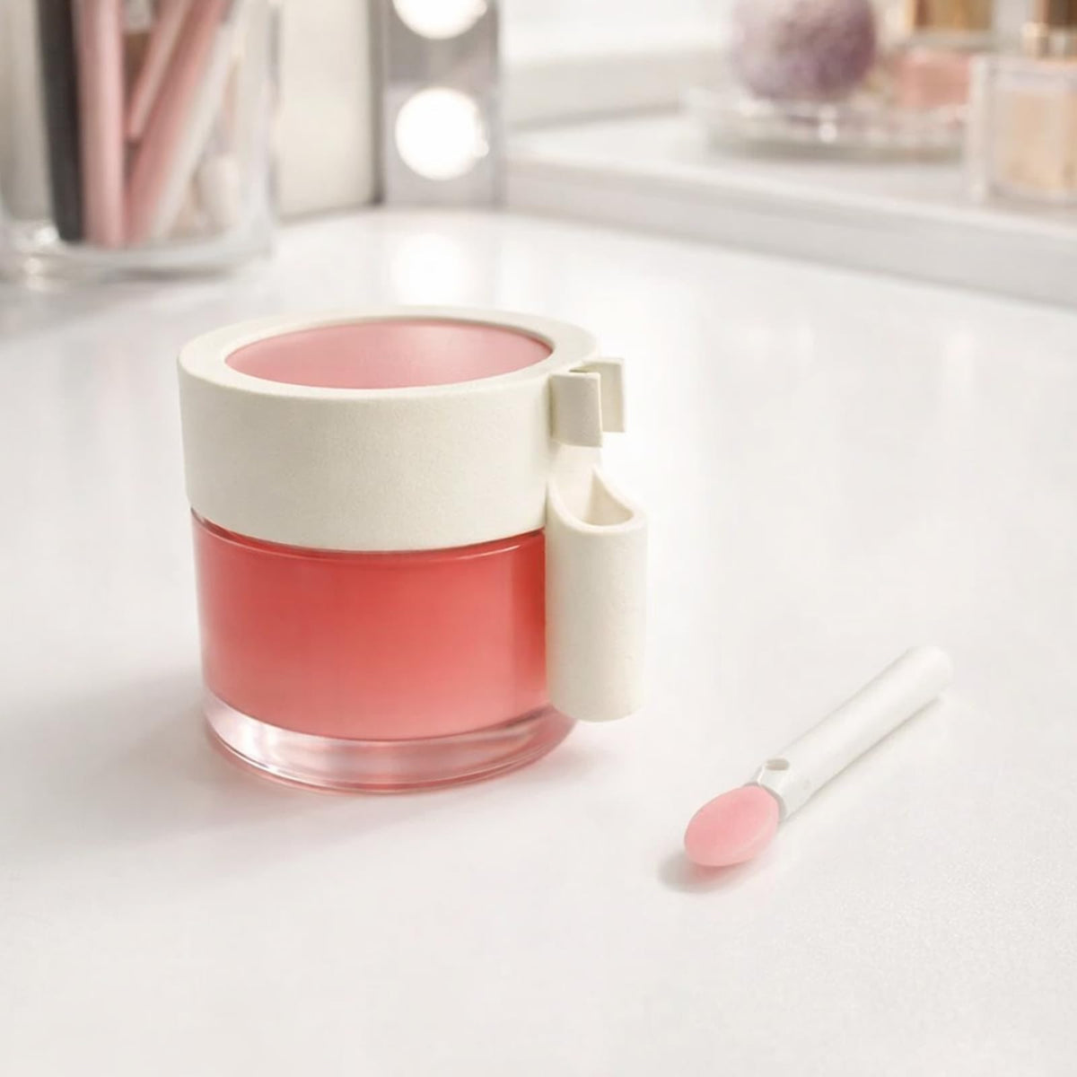 Lavender Brush Holder for Laneige Lip Sleeping Mask, Cosmetic Brush Organizer, Jar Lid Clip Design, Countertop Storage, Compact Beauty Accessory