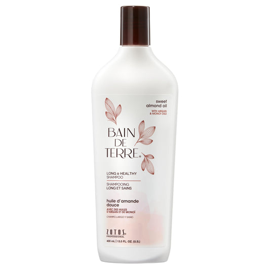 Lavender Bain de Terre Sweet Almond Oil Long & Healthy Shampoo, Strength & Protection for Weak, Damaged Hair, with Argan & Monoi Oils, Paraben-Free, Color-Safe, Vegan, 13.5 Fl Oz