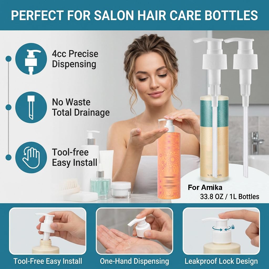 Lavender 2 Pack Shampoo and Conditioner Pump Compatible with Amika 1L/33.8 Fl Oz Bottle, Liter Pump for amika 33.8 oz Pump Dispenser