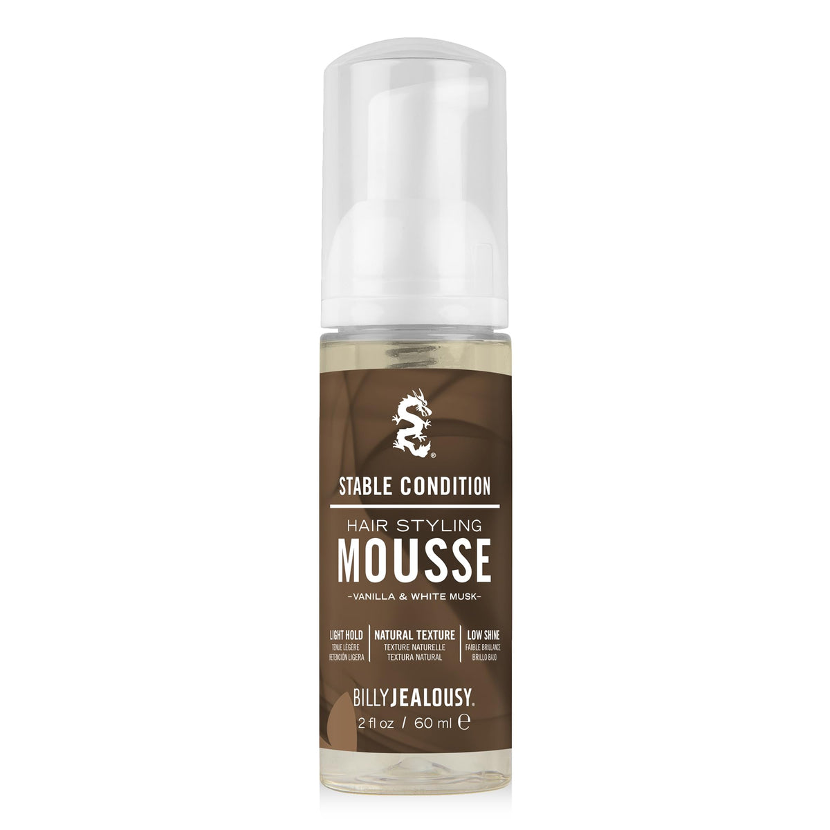 Lavender Billy Jealousy Stable Condition Hair Styling Mousse for Men – Light Hold for Body & Lift, Frizz Control – Hydrates with Sea Moss & Kelp, Travel Size, Silicone & Residue-Free, Vegan, Vanilla White Musk