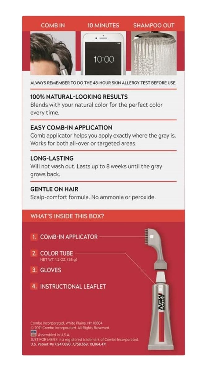 Lavender Just For Men Easy Comb-in Hair Color for Men with Applicator, Medium Brown, A-35