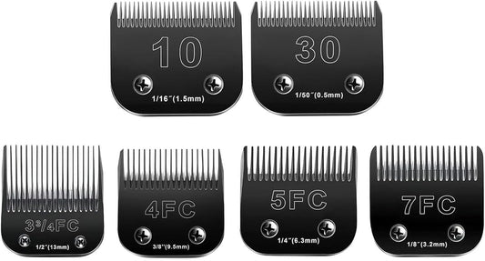 White Smoke Audoc 6pcs Dog Grooming Replacement Blades Compatible with Andis/Oster A5/Wahl KM-10 Series Dog Clippers,Detachable Clipper Replacement Blade,Black (6PCS Black-#10+30+3FC+4FC+5FC+7FC)