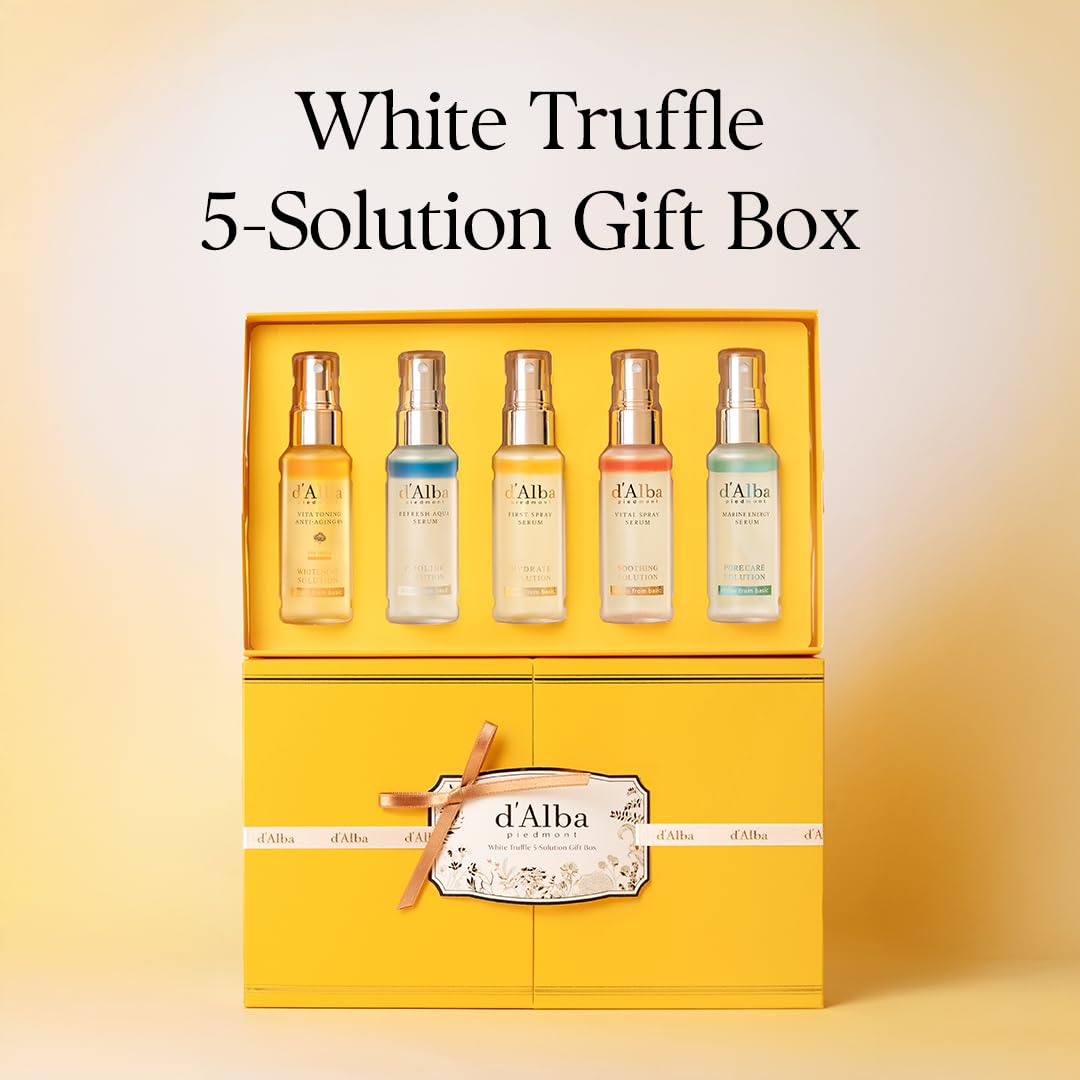Light Gray d'Alba Official White Truffle Spray Serum 5 Solutions Gift Set (1.76 fl oz (52 ml) x 5ea), Mother's Day, Vegan Skin Care, Glow Serum for Radiant Skin, All In One Mist, Korean Skin Care