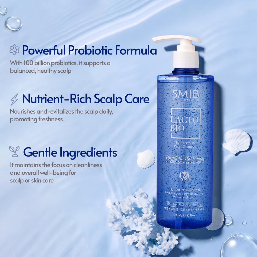 Light Steel Blue SMIB Lactobio Repair Shampoo – SLS/SLES Free Postbiotic Scalp Treatment for Damaged Hair, Dry Itchy Scalp, Hair Loss & Flakes – Deep Cleansing Korean Hair Care (13.52 fl oz)