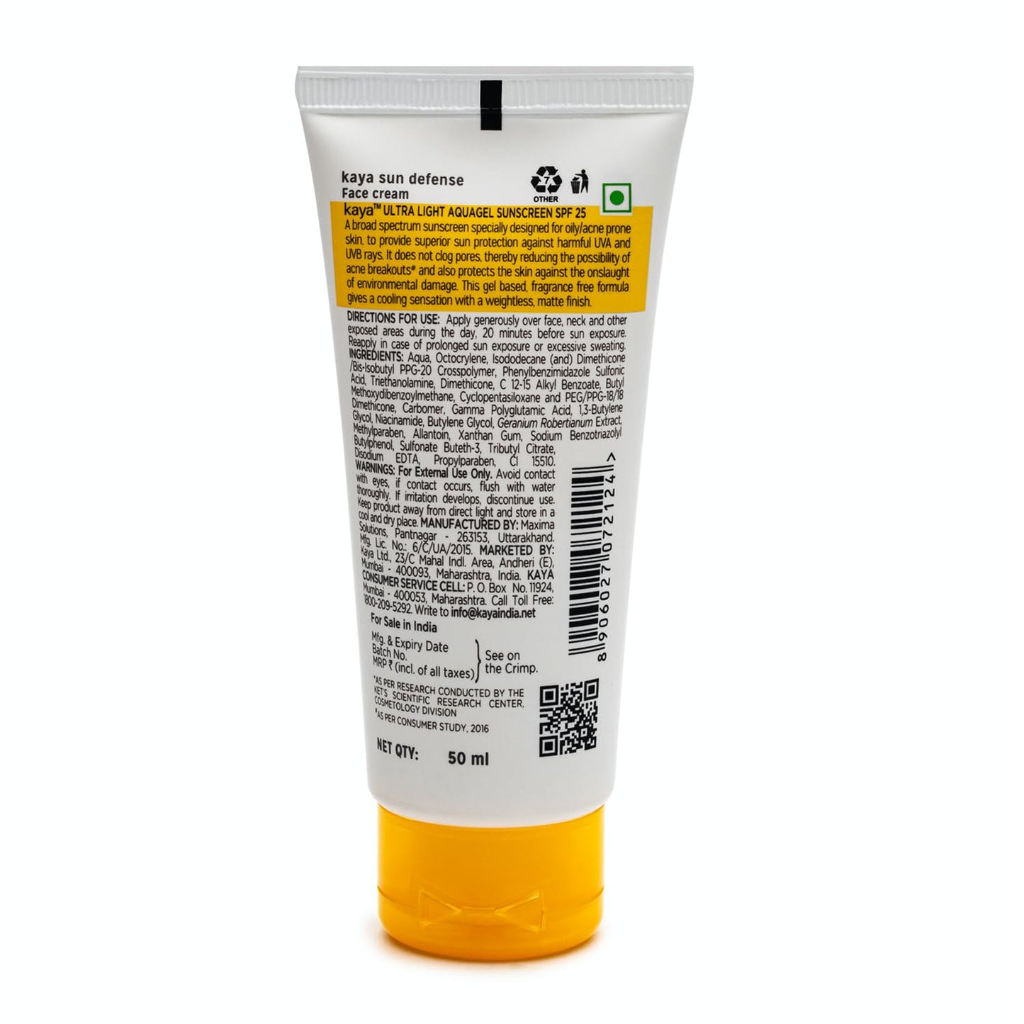 White Smoke Kaya Skin Clinic SPF 25 Ultra Light Aquagel Sunscreen, 50ml