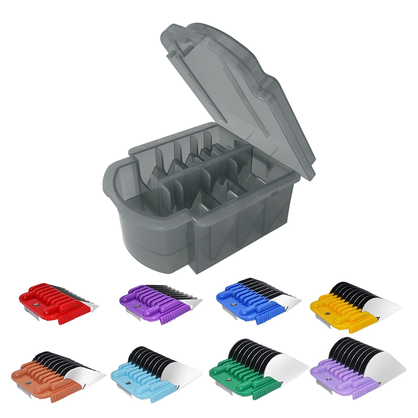 White Smoke Animal Stainless Steel Attachment 8 Colors Guide Comb Set from 1/8 Inch to 1 Inch(3-25mm),Compatible with Andis, Oster A5, Wahl KM10 Series Clipper Detachable Blade(Only fit for 15# 10# 30# blade)