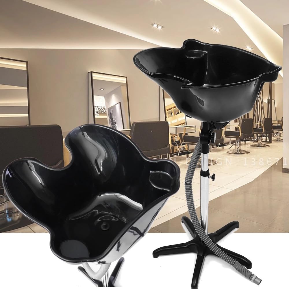 White Smoke Adjustable Hair Dressing Sink – Portable Shampoo Bowl with Stainless Steel Stand | Black Basin | Height Adjustable 92–130cm | Lightweight Plastic + Metal Wash Station for Salons & Mobile Stylists