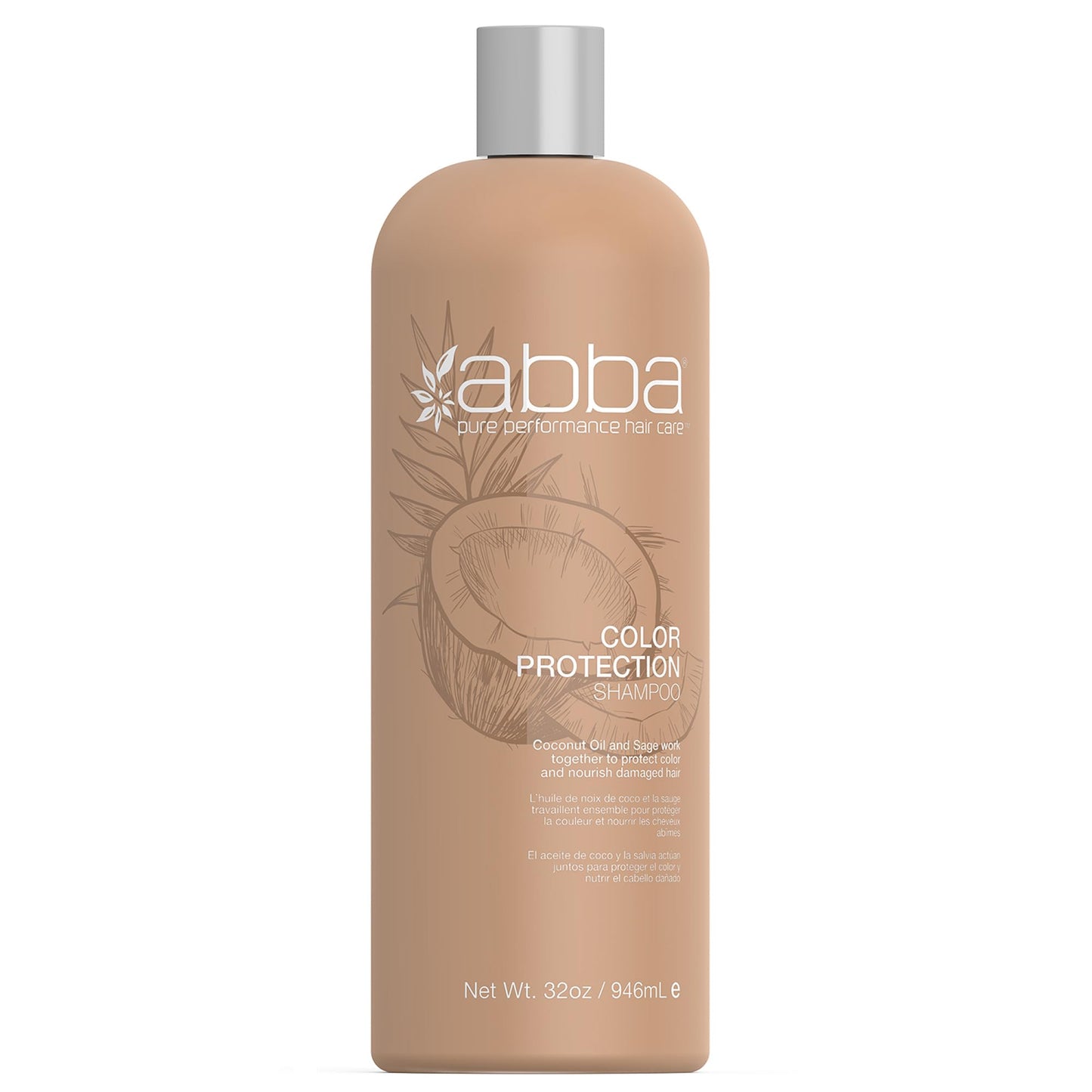 Tan ABBA - Pure Color Protection Shampoo - Protects & Nourishes Color Chemically Processed Hair - Coconut Oil & Sage, 32 fl oz