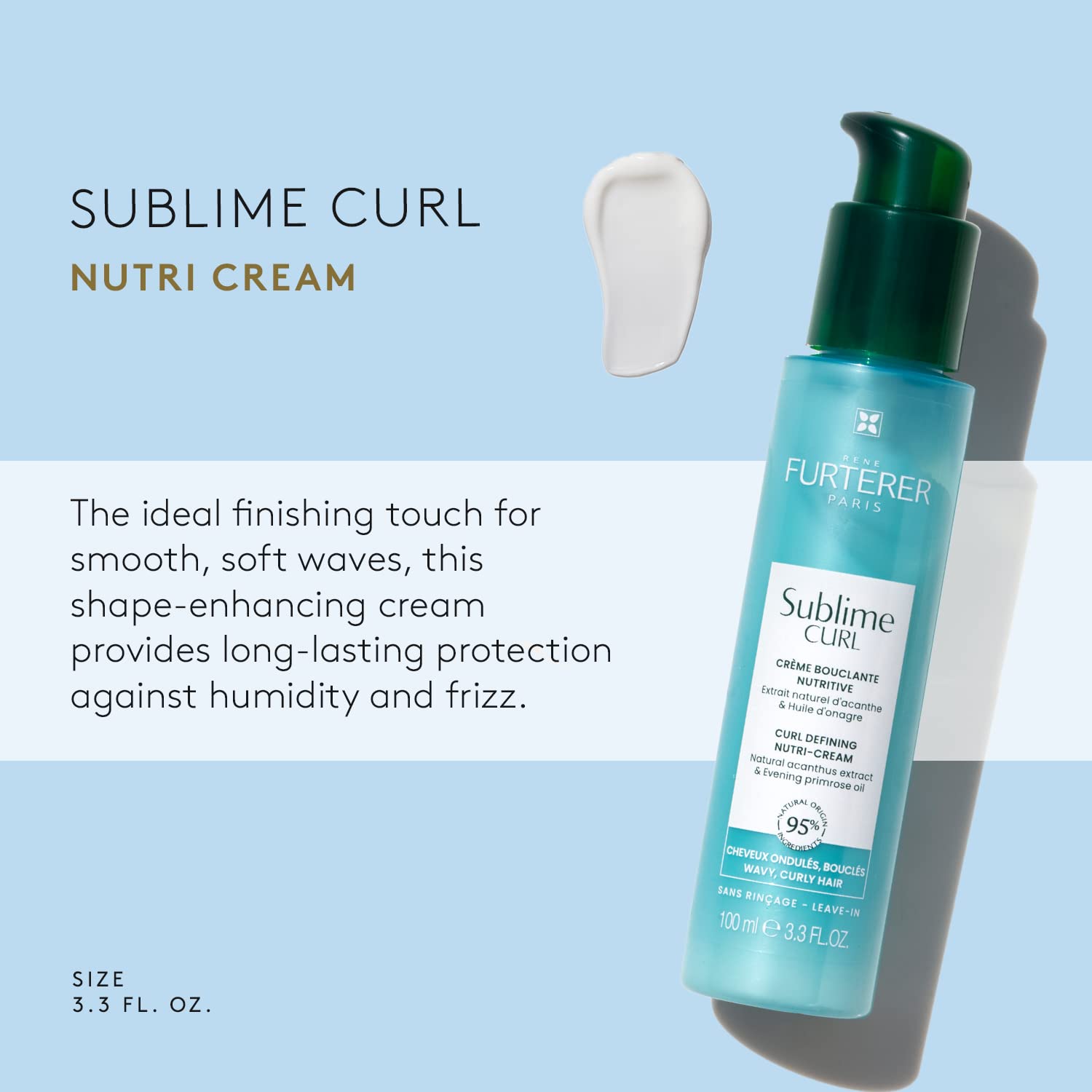 Light Blue René Furterer SUBLIME CURL Curl Nutri-Activating Cream - For Curly, Wavy Hair - Curl Enhancing Leave-In - Humidity & Frizz Control - 3.3 fl. oz.