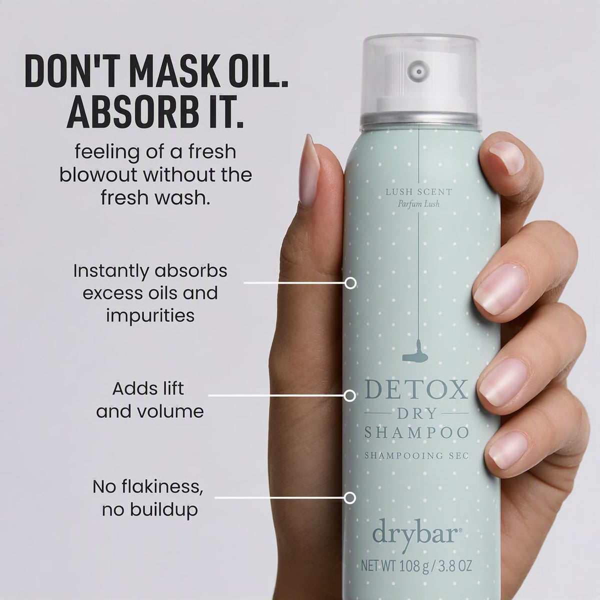 Light Gray Drybar Detox Dry Shampoo, Lush Scent, 3.8 oz