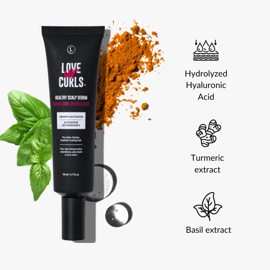 White Smoke Love Ur Curls - Healthy Scalp Serum Growth Hair Activator, Turmeric & Basil Extracts for Deep Moisturizing and Thicker Full Hair, Vegan, 50mL