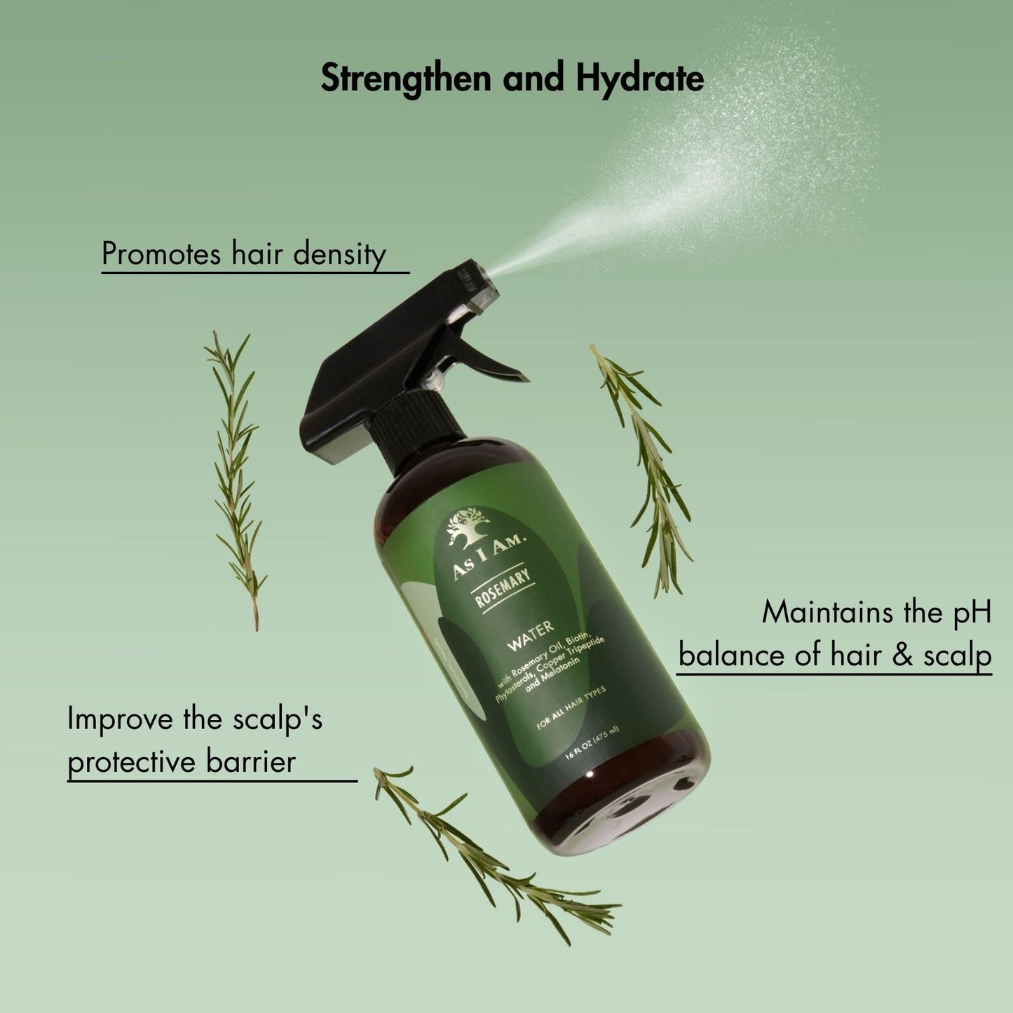 Light Gray As I Am Rosemary Water 16 oz - Scalp Treatment for Hair Density - with Biotin & Saw Palmetto