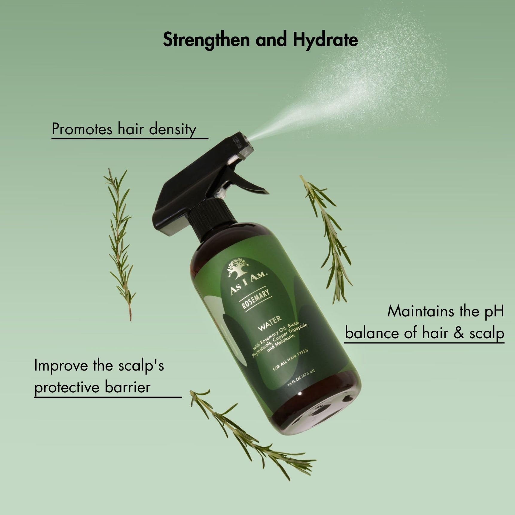 Light Gray As I Am Rosemary Water 16 oz - Scalp Treatment for Hair Density - with Biotin & Saw Palmetto