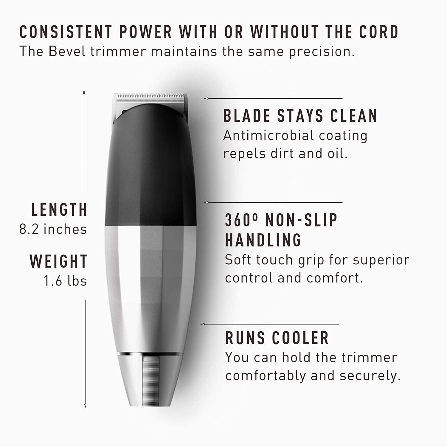 White Smoke Bevel Beard Trimmer for Men - Cordless Trimmer, 6 Hour Rechargeable Battery Life, Tool Free Adjustable Zero Gapped Blade, Barber Supplies, Mustache Trimmer, Silver