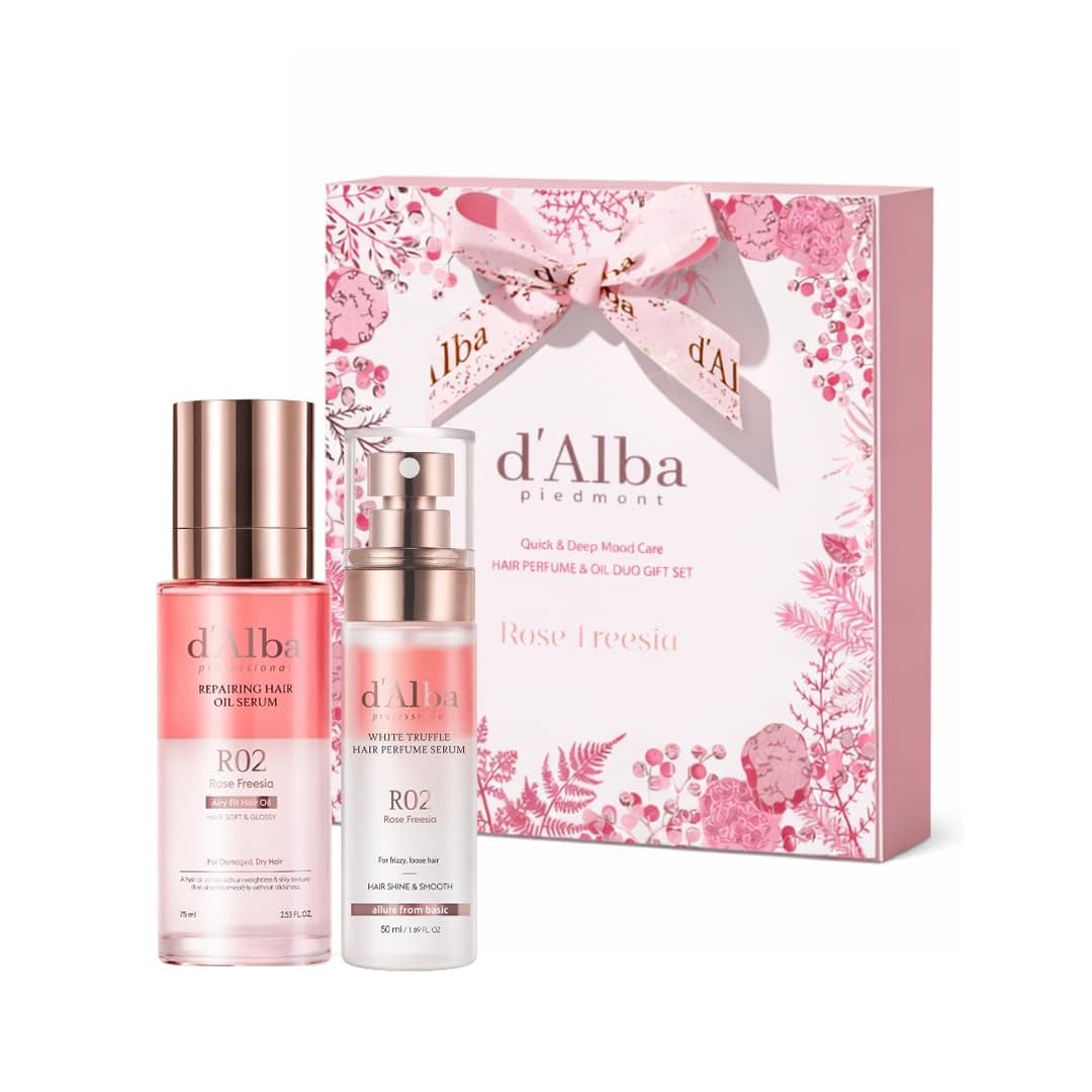 White Smoke Holiday Hair Care Gift Set (Hair Oil 2.54 fl oz. & Perfume 1.69 fl oz.), Repairing Hair Oil Serum & Hair Perfume Duo, Silky & Glossy Finish, Rose & Freesia Scent