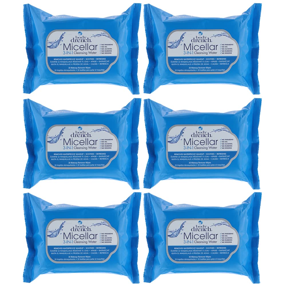 White Smoke Body Drench 3-in-1 Micellar Water Makeup Remover Wipes – Removes Waterproof Makeup, Facial Cleanser, 30 Ct. (6 Pack)