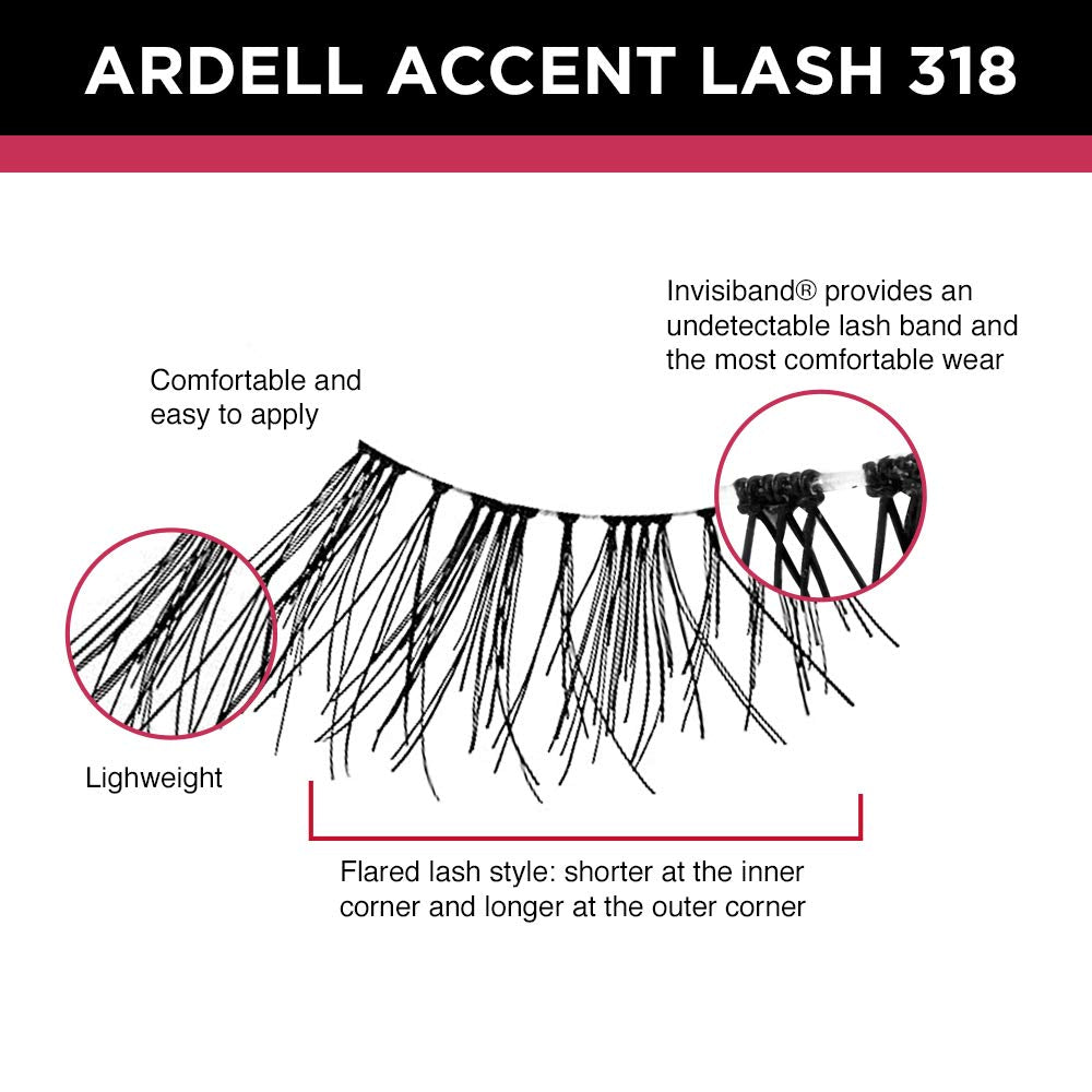 White Smoke Ardell Accent Half Lashes 318 - Short Wispy Natural Looking Cat Eye for Everyday Wear, 4 Pack