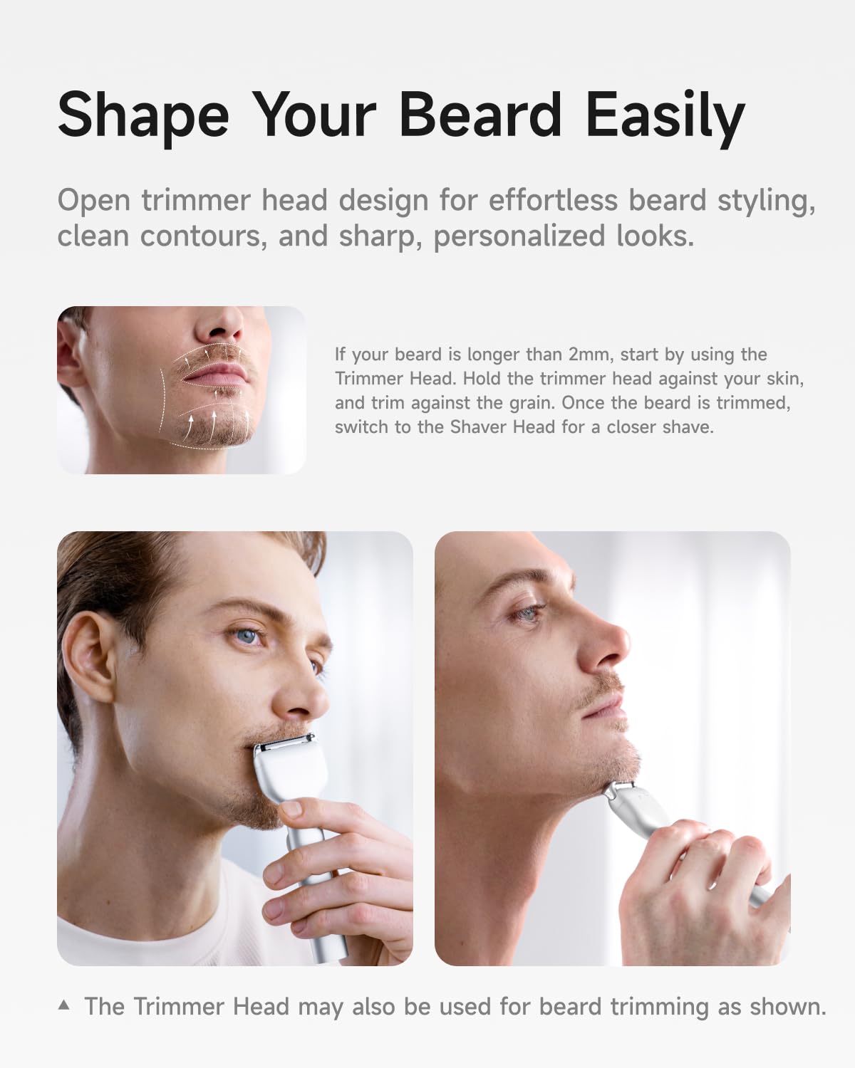 White Smoke Laifen T1 Pro 1-Blade Electric Shaver, High-Speed 12,000 Cuts/Min, Long Hair Trimmer with 3 Guards, for Sparse Beard & Daily Styling, Wet & Dry, IPX7 Waterproof (Aluminum Alloy)