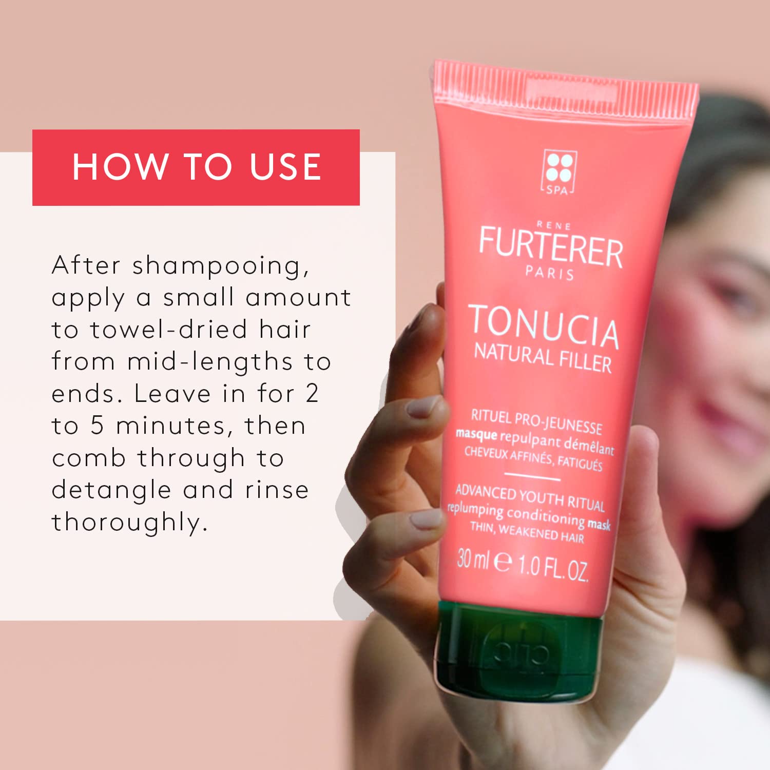 Light Pink Rene Furterer TONUCIA Replumping Conditioning Mask - For Thin, Weakened Hair Due to Aging - Redensify & Revitalize - Silicone-Free