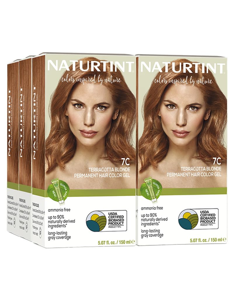 White Smoke Naturtint 7C Terracotta Blonde Permanent Hair Color (Pack of 6), Ammonia Free, Vegan, Cruelty Free, up to 100% Gray Coverage, Long Lasting Results (Packaging may vary)