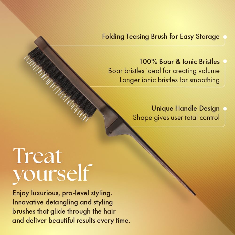 Sandy Brown Olivia Garden Style-Up Teasing Foldable Hair Brush - 100% boar & ionic bristles STU-CO (Combo)…