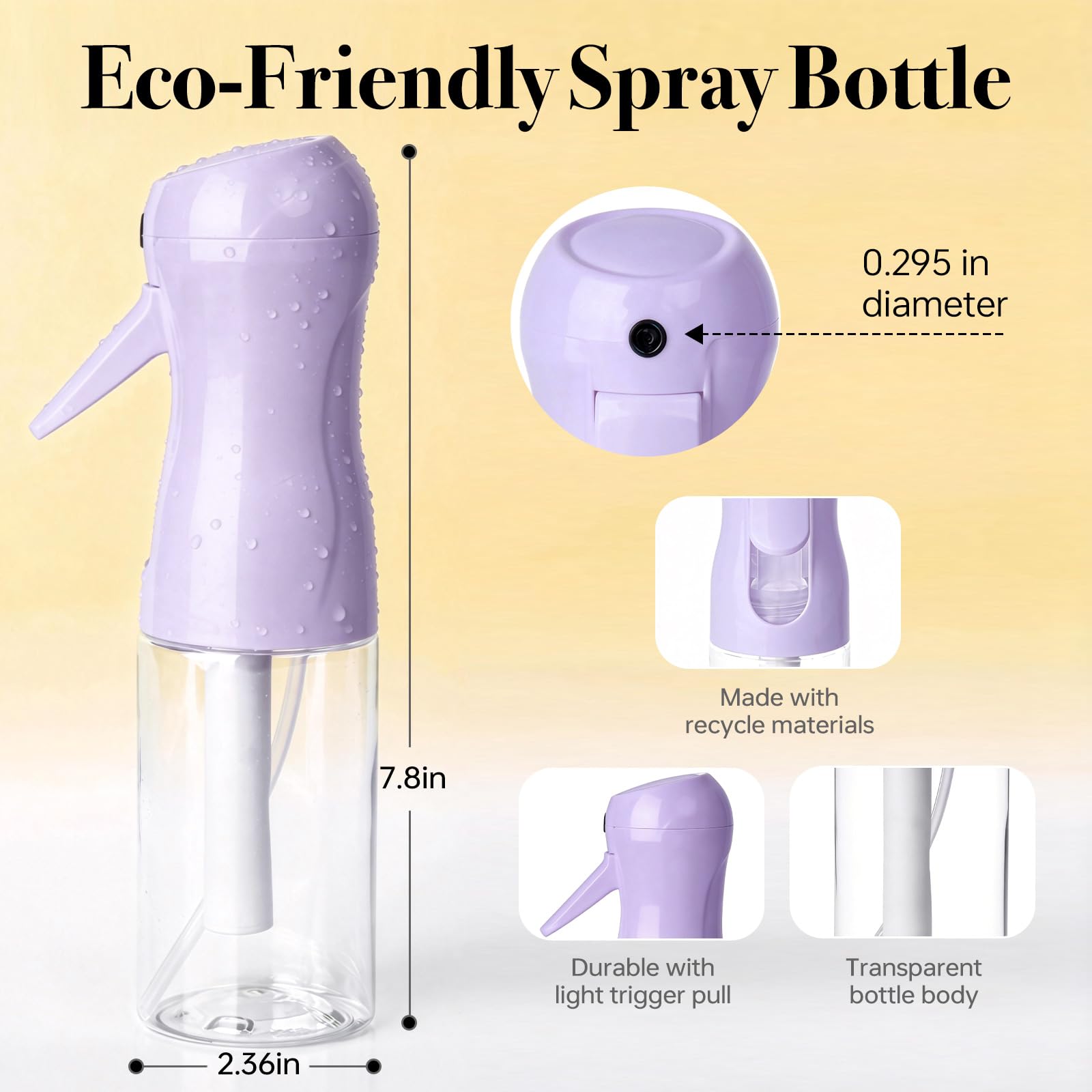 White Smoke RMNJPW 3Pcs Continuous Spray Bottles For Hair,Ultra Fine Mister for Hair Styling, Plants, Cleaning, Salon, Misting & Skin Care（200ml/6.8oz Green+Pink+Purple）