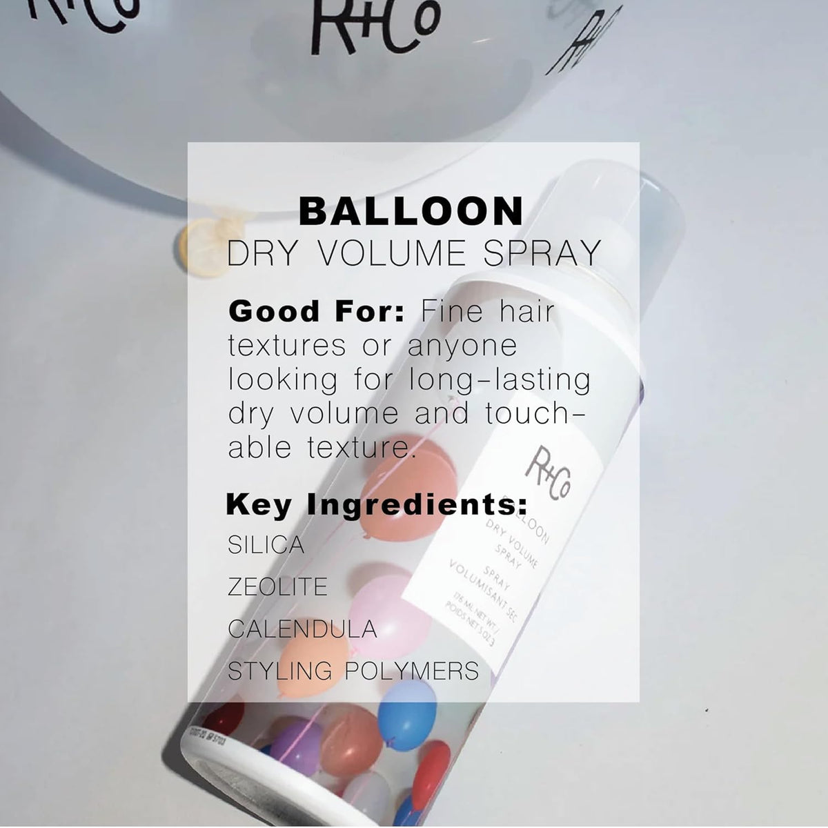 Light Gray R+Co BALLOON Dry Volume Spray Travel, 2 Oz