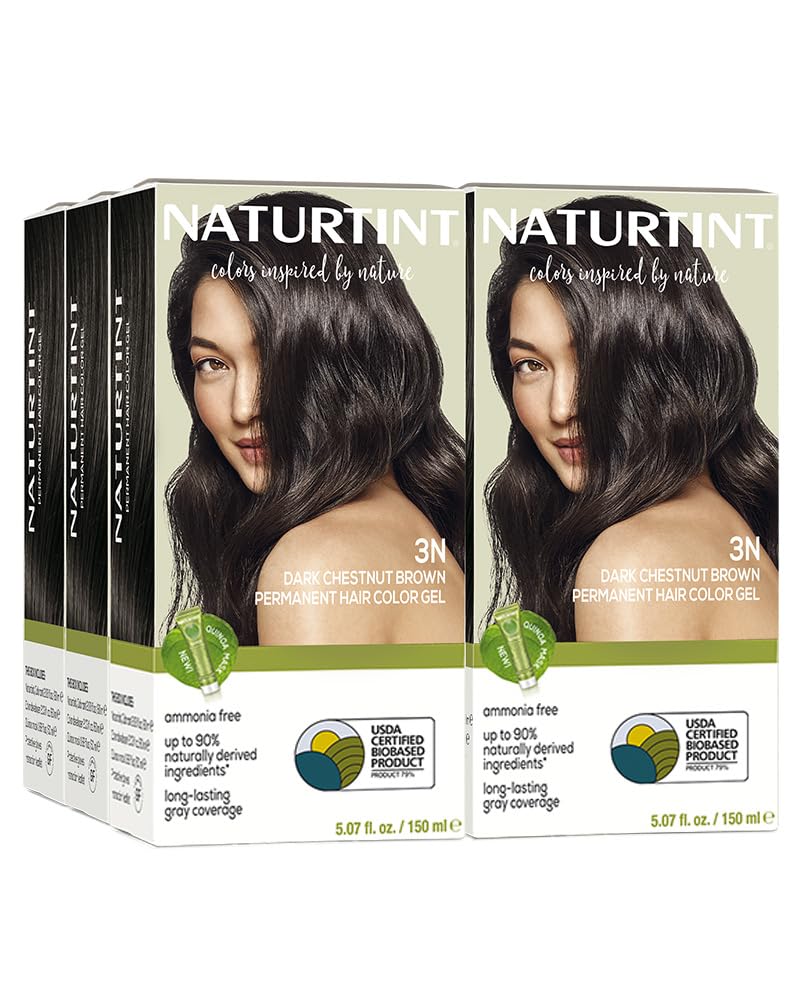 White Smoke Naturtint 3N Dark Chestnut Brown Permanent Hair Color (Pack of 6), Ammonia Free, Vegan, Cruelty Free, up to 100% Gray Coverage, Long Lasting Results (Packaging may vary)