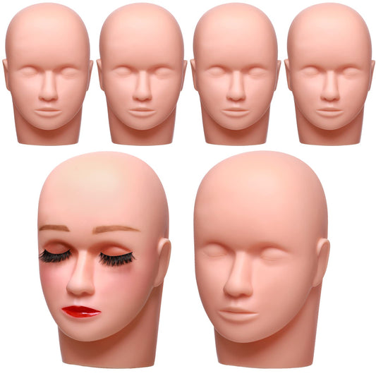 White Smoke Reginary 6 Pcs Lash Mannequin Head Silicone Plastic Makeup Training Heads for Makeup Eyelash Grafting Massage and Esthetics Practice(White)
