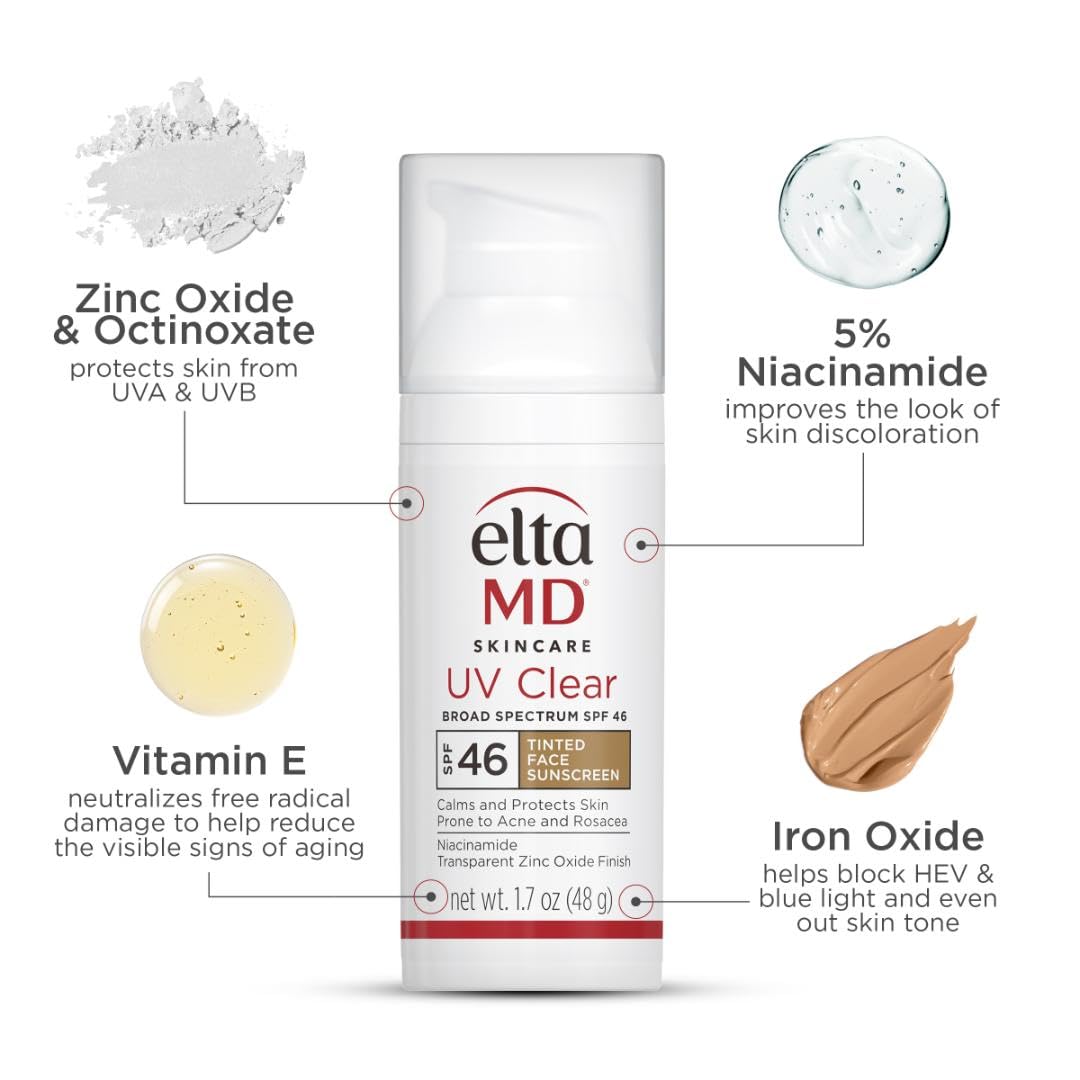 White Smoke EltaMD UV Clear Face Sunscreen SPF 46, Oil-Free Sunscreen with Zinc Oxide, Dermatologist Recommended