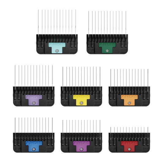 White Smoke Andis 561475 Premium Clip Animal Comb Set – Built with Plastic, Includes 8 Color Coded Combs of Different Sizes, Attach Comb, All Coat Types, Multicolor