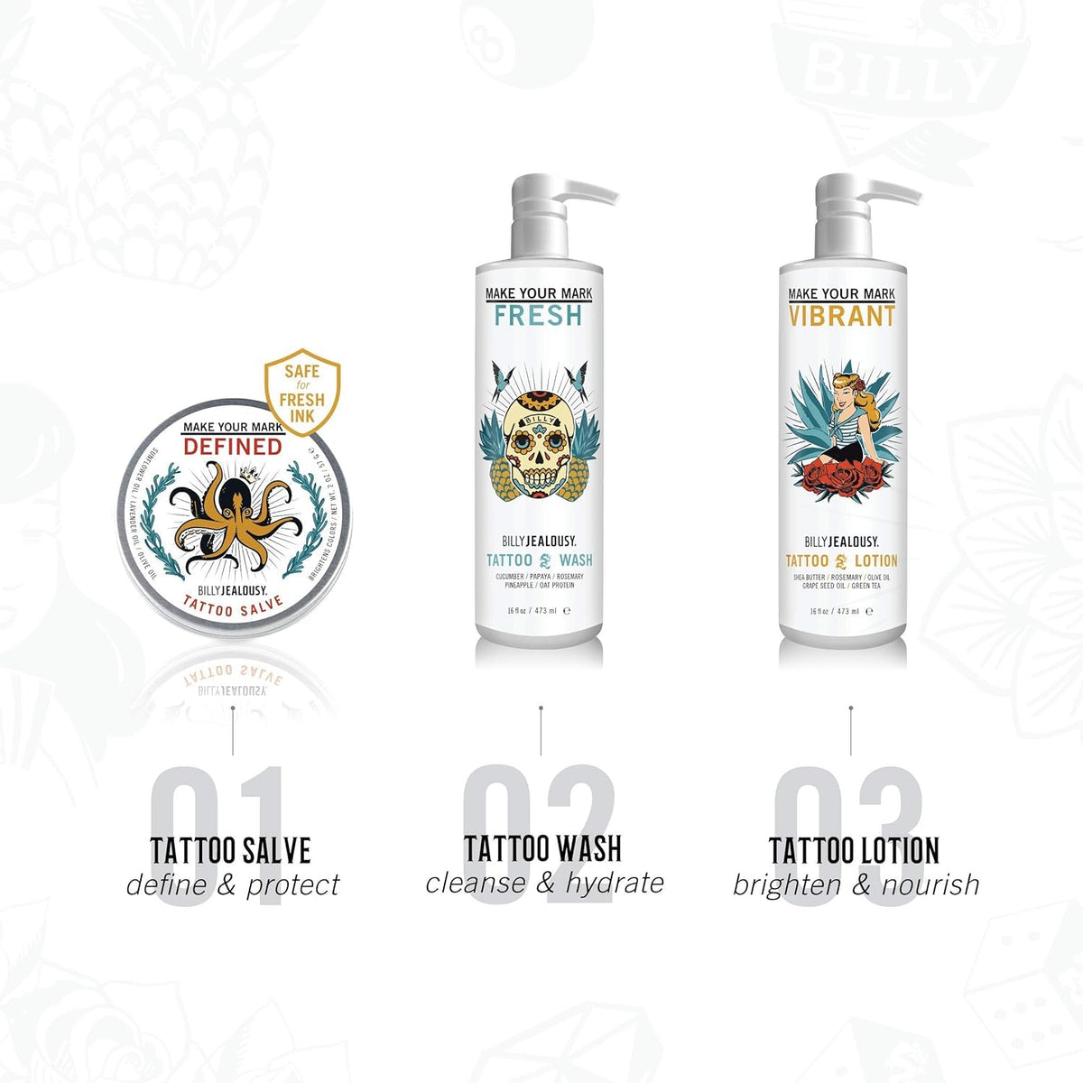 White Smoke Billy Jealousy Make Your Mark Fresh Tattoo Wash, Cleansing and Hydrating Tattoo Aftercare Enriched With Cucumber and Rosemary
