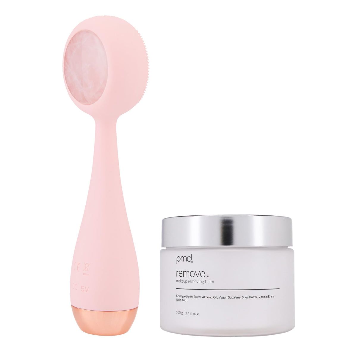 White Smoke PMD Beauty Clean Pro - Electric Facial Cleansing Brush, Smart Facial Device with Silicone Brush & Heated Anti-Aging Aluminum, Gemstone, Precious Metal Massager, Blush with Remove Balm