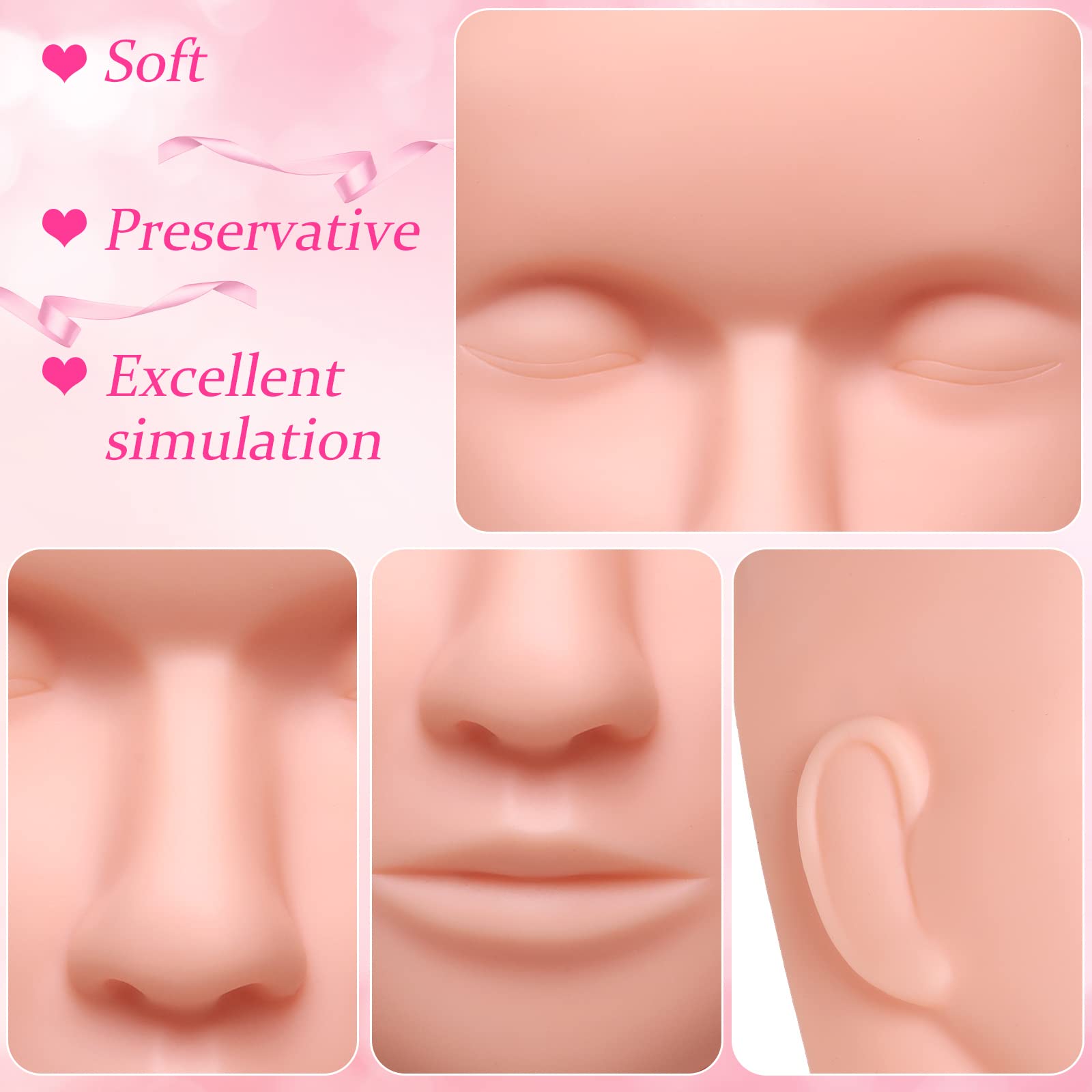 Peach Puff Reginary 6 Pcs Lash Mannequin Head Silicone Plastic Makeup Training Heads for Makeup Eyelash Grafting Massage and Esthetics Practice(White)