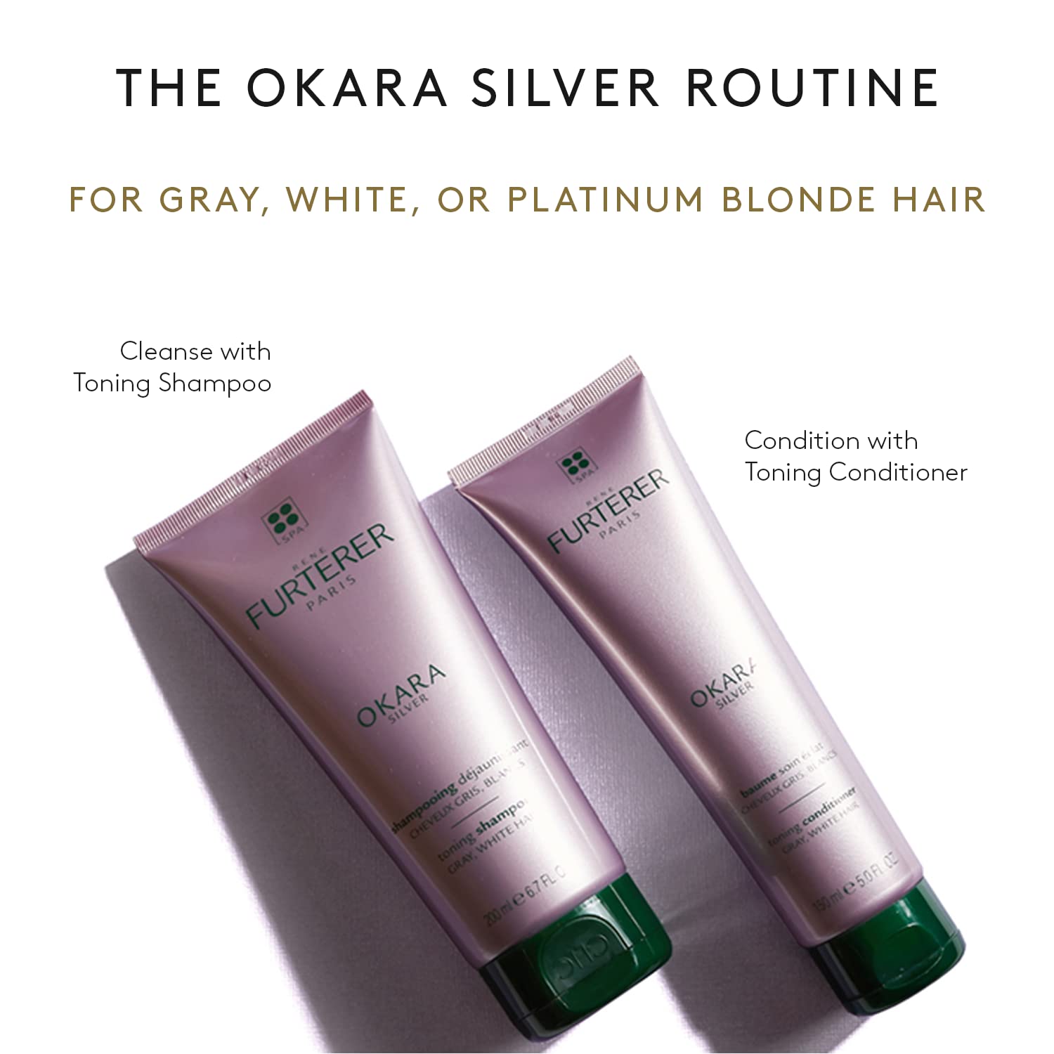 White Smoke Rene Furterer OKARA SILVER Toning Shampoo, Purple Shampoo for Blonde, White, Grey, Silver, Pastel Hair, Pump, 20.2 oz.
